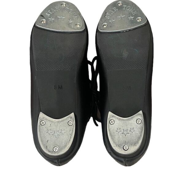 DANZNMOTION Womens Black Lace Up Vegan Tap Dance Shoes 5 M - Picture 2 of 10